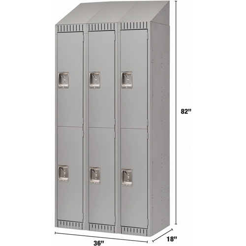 Casiers, 2 niveaux, Bloc de 3, 36" x 18" x 82", Acier, Gris, D&eacute;mont&eacute; Equipex