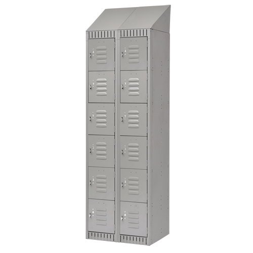 Lockers, 6 -tier, Bank of 2, 24" x 18" x 82", Steel, Grey, Knocked Down Equipex