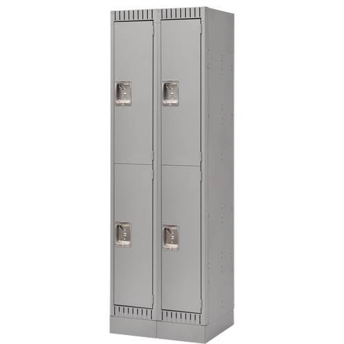 Lockers, 2 -tier, Bank of 2, 24" x 18" x 76", Steel, Grey, Knocked Down Equipex