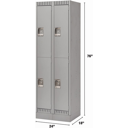 Lockers, 2 -tier, Bank of 2, 24" x 18" x 76", Steel, Grey, Knocked Down Equipex