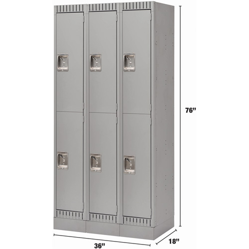 Casiers, 2 niveaux, Bloc de 3, 36" x 18" x 76", Acier, Gris, D&eacute;mont&eacute; Equipex