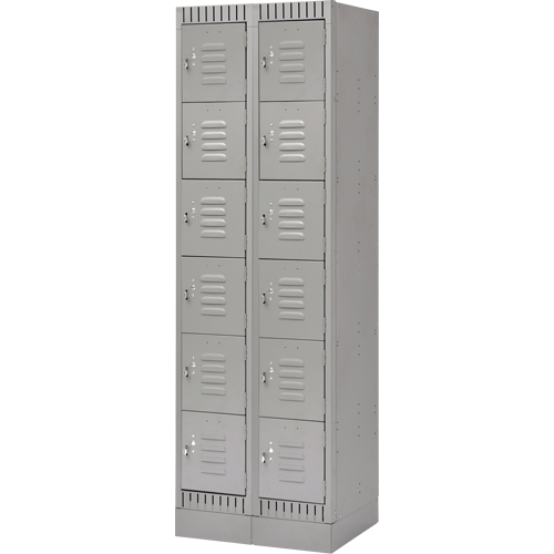 Lockers, 6 -tier, Bank of 2, 24" x 18" x 76", Steel, Grey, Knocked Down Equipex