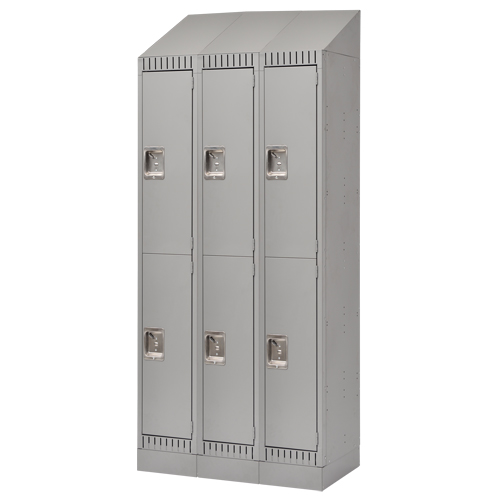 Lockers, 2 -tier, Bank of 3, 36" x 18" x 86", Steel, Grey, Knocked Down Equipex