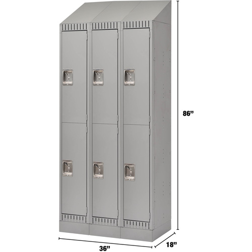 Lockers, 2 -tier, Bank of 3, 36" x 18" x 86", Steel, Grey, Knocked Down Equipex