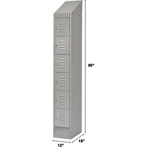 Lockers, 6 -tier, 12" x 18" x 86", Steel, Grey, Knocked Down Equipex
