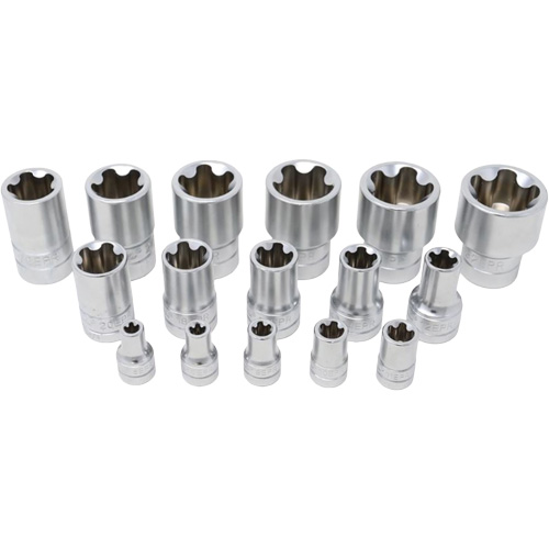 Jeu de douilles TORX EPR &agrave; 5 pans, 16 Morceaux, Prise de 1/4"/3/8"/1/2" Equipex