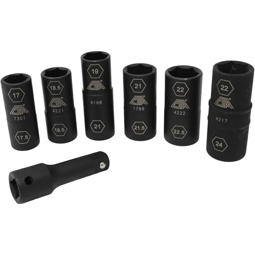 Half Metric Flip Socket Set, 7 Pcs, Impact, 1/2" Drive Size, Deep Equipex