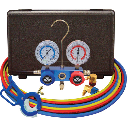 Jeu de manom&egrave;tres collecteurs pour automobile avec coupleurs et robinet perce-canette lat&eacute;rale 3 en 1 Equipex