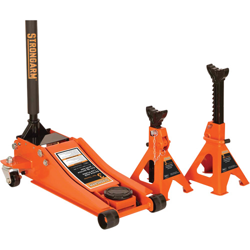 Cric de service &agrave; profil bas avec chandelles de s&eacute;curit&eacute;, 3 tonne(s) Capacit&eacute;, 2-19/20" Abaiss&eacute;e, 19-9/10" &eacute;lev&eacute;e, Hydraulique &agrave; main Equipex