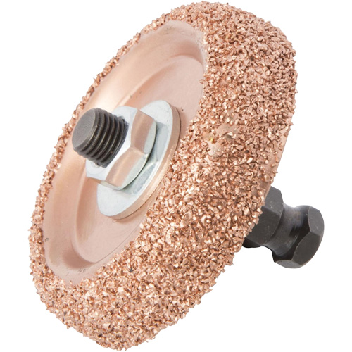 Roue de tamponnage et d'abrasion en carbure de tungst&egrave;ne avec adaptateur hexagonal pour tampon de pneu &agrave; basse vitesse, Diam&egrave;tre 2-3/5", 4,5" lo, 4" la, Hauteur 1,1" Equipex