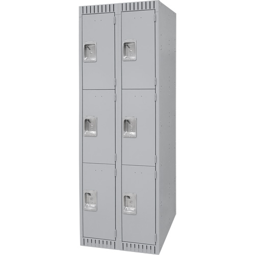 Lockers, 3 -tier, Bank of 2, 24" x 18" x 72", Steel, Grey, Knocked Down Equipex