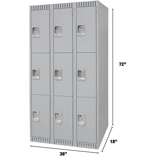 Casiers, 3 niveaux, Bloc de 3, 36" x 18" x 72", Acier, Gris, D&eacute;mont&eacute; Equipex