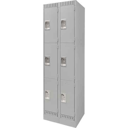 Lockers, 3 -tier, Bank of 2, 24" x 18" x 76", Steel, Grey, Knocked Down Equipex