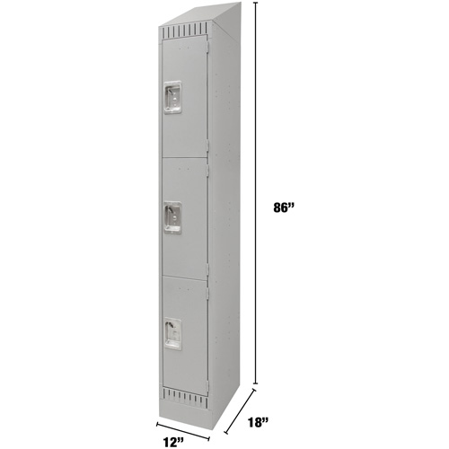 Lockers, 3 -tier, 12" x 18" x 86", Steel, Grey, Knocked Down Equipex