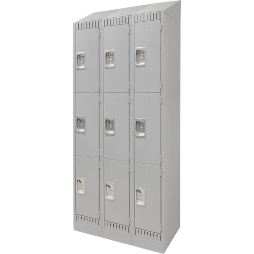 Lockers, 3 -tier, Bank of 3, 36" x 18" x 86", Steel, Grey, Knocked Down Equipex