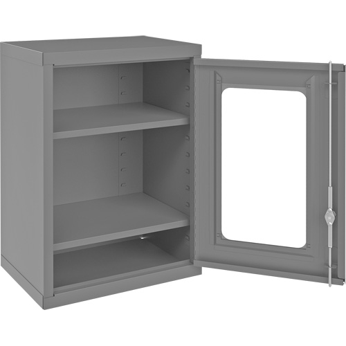 Armoire de rangement murale avec portes transparentes, 26-15/16" h x 18-1/8" la x 13-11/16" p, 2 tablettes, Acier, Gris Equipex