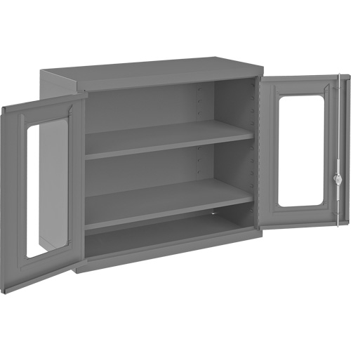 Armoire de rangement murale avec portes transparentes, 26-15/16" h x 29-7/8" la x 13-11/16" p, 2 tablettes, Acier, Gris Equipex