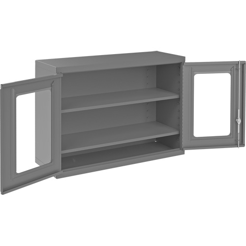 Armoire de rangement murale avec portes transparentes, 26-15/16" h x 35-7/8" la x 13-11/16" p, 2 tablettes, Acier, Gris Equipex