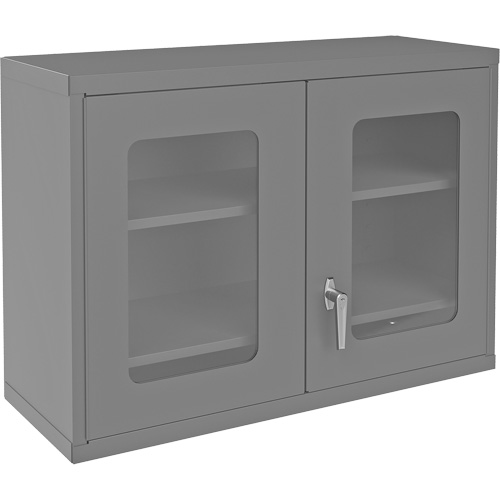 Armoire de rangement murale avec portes transparentes, 26-15/16" h x 35-7/8" la x 13-11/16" p, 2 tablettes, Acier, Gris Equipex