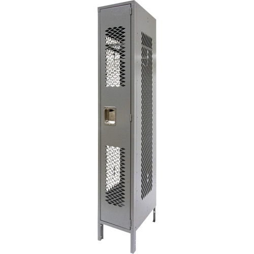 Vented Lockers, 12" x 18" x 78", Steel, Grey, Knocked Down, Perforated Equipex