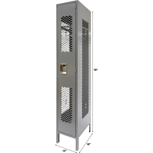 Vented Lockers, 12" x 18" x 78", Steel, Grey, Knocked Down, Perforated Equipex