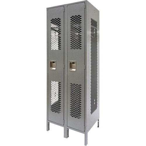 Vented Lockers, Bank of 2, 24" x 18" x 78", Steel, Grey, Knocked Down, Perforated Equipex