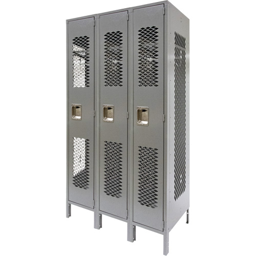 Casiers ventil&eacute;s, Bloc de 3, 36" x 18" x 78", Acier, Gris, D&eacute;mont&eacute;, Perfor&eacute; Equipex