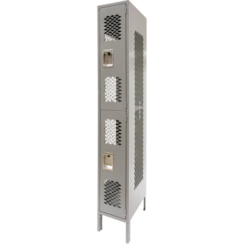 Vented Lockers, 2 -tier, 12" x 18" x 78", Steel, Grey, Knocked Down, Perforated Equipex