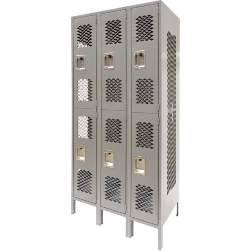 Casiers ventil&eacute;s, 2 niveaux, Bloc de 3, 36" x 18" x 78", Acier, Gris, D&eacute;mont&eacute;, Perfor&eacute; Equipex
