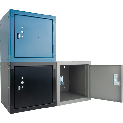 Casier cubique empilable, 12" x 12" x 12", Acier, Bleu, D&eacute;mont&eacute; Equipex