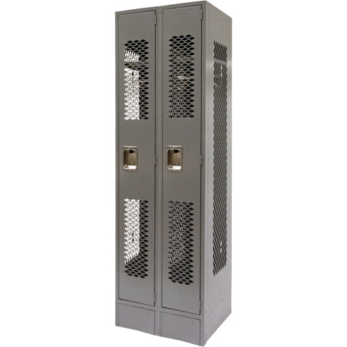 Vented Lockers, Bank of 2, 24" x 18" x 78", Steel, Grey, Knocked Down, Perforated Equipex