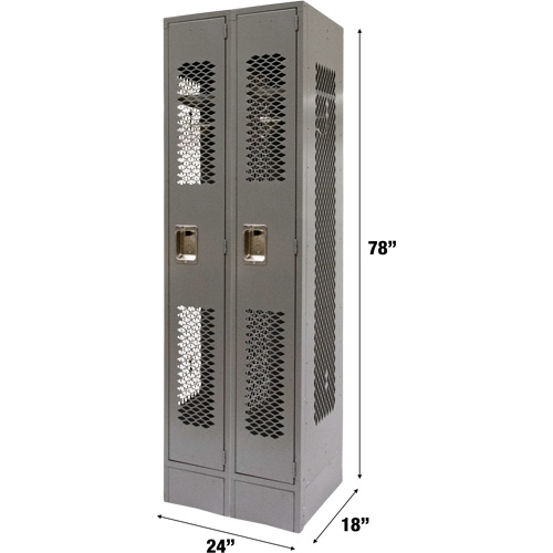 Vented Lockers, Bank of 2, 24" x 18" x 78", Steel, Grey, Knocked Down, Perforated Equipex