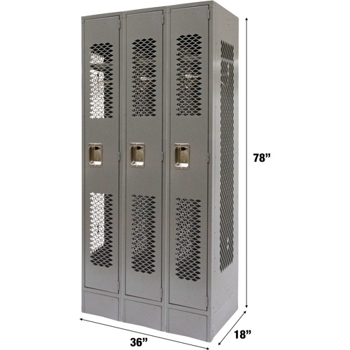 Casiers ventil&eacute;s, Bloc de 3, 36" x 18" x 78", Acier, Gris, D&eacute;mont&eacute;, Perfor&eacute; Equipex