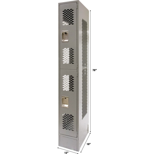 Casiers ventil&eacute;s, 2 niveaux, 12" x 18" x 78", Acier, Gris, D&eacute;mont&eacute;, Perfor&eacute; Equipex