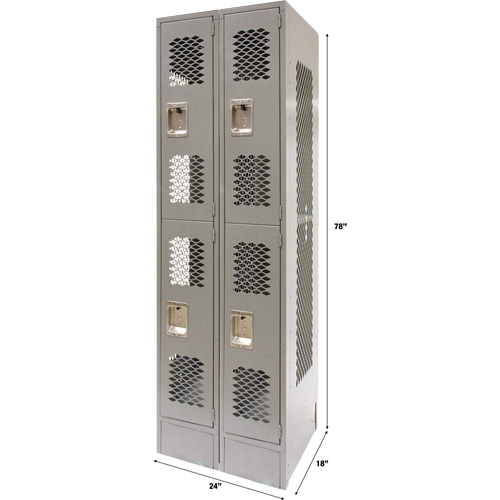 Casiers ventil&eacute;s, 2 niveaux, Bloc de 2, 24" x 18" x 78", Acier, Gris, D&eacute;mont&eacute;, Perfor&eacute; Equipex