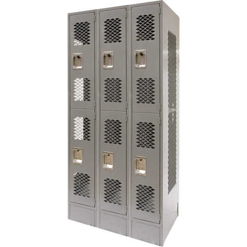 Casiers ventil&eacute;s, 2 niveaux, Bloc de 3, 36" x 18" x 78", Acier, Gris, D&eacute;mont&eacute;, Perfor&eacute; Equipex