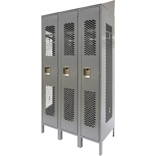 Casiers ventil&eacute;s, Bloc de 3, 36" x 18" x 88", Acier, Gris, D&eacute;mont&eacute;, Perfor&eacute; Equipex