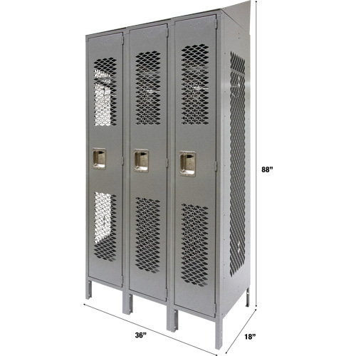 Casiers ventil&eacute;s, Bloc de 3, 36" x 18" x 88", Acier, Gris, D&eacute;mont&eacute;, Perfor&eacute; Equipex