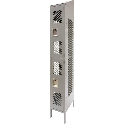 Casiers ventil&eacute;s, 2 niveaux, 12" x 18" x 88", Acier, Gris, D&eacute;mont&eacute;, Perfor&eacute; Equipex