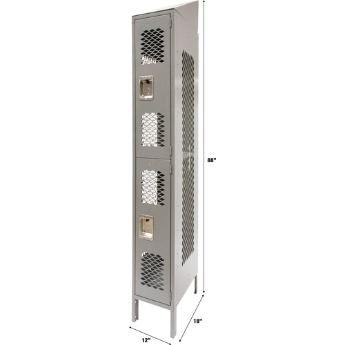 Casiers ventil&eacute;s, 2 niveaux, 12" x 18" x 88", Acier, Gris, D&eacute;mont&eacute;, Perfor&eacute; Equipex