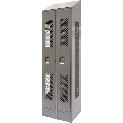 Vented Lockers, Bank of 2, 24" x 18" x 88", Steel, Grey, Knocked Down, Perforated Equipex