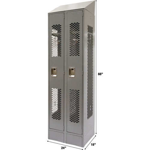Vented Lockers, Bank of 2, 24" x 18" x 88", Steel, Grey, Knocked Down, Perforated Equipex