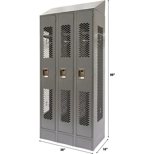 Casiers ventil&eacute;s, Bloc de 3, 36" x 18" x 88", Acier, Gris, D&eacute;mont&eacute;, Perfor&eacute; Equipex