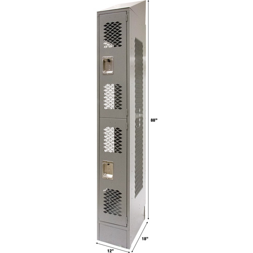 Casiers ventil&eacute;s, 2 niveaux, 12" x 18" x 88", Acier, Gris, D&eacute;mont&eacute;, Perfor&eacute; Equipex