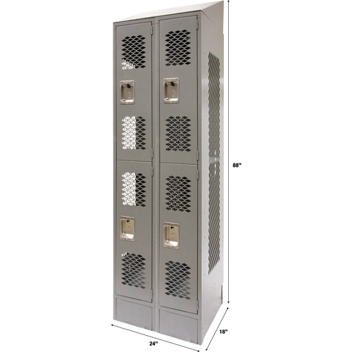 Casiers ventil&eacute;s, 2 niveaux, Bloc de 2, 24" x 18" x 88", Acier, Gris, D&eacute;mont&eacute;, Perfor&eacute; Equipex