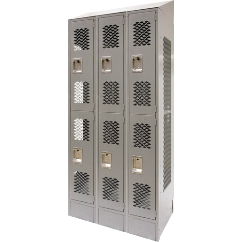 Casiers ventil&eacute;s, 2 niveaux, Bloc de 3, 36" x 18" x 88", Acier, Gris, D&eacute;mont&eacute;, Perfor&eacute; Equipex