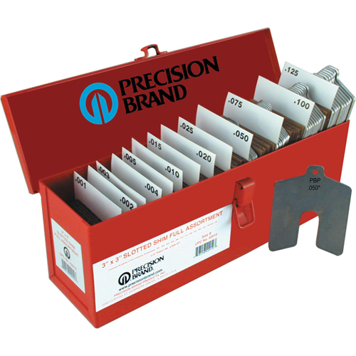 Slotted Shim Assortments, 3" L x 0.001"- 0.125" Thickness, 3" W, Stainless Steel Equipex