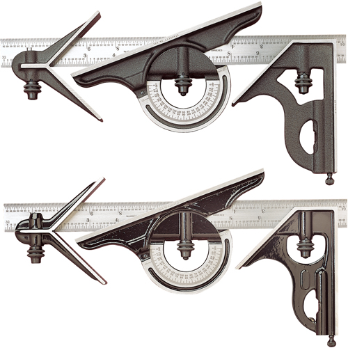 No. 435 Series Combination Square Set, 4 pcs., 0.5 mm Graduations, Steel, Plain Equipex