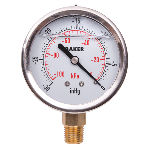 Manom&egrave;tres,  2-1/2", 30" Hg-0" Vac, Fixation inf&eacute;rieure, Analogique rempli de liquide Equipex