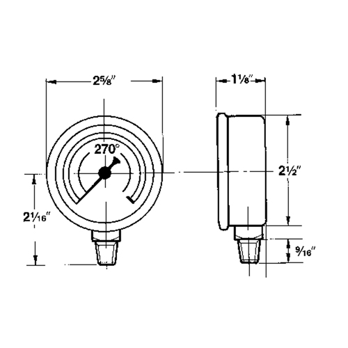Manom&egrave;tres,  2-1/2", 30" Hg-0" Vac, Fixation inf&eacute;rieure, Analogique rempli de liquide Equipex